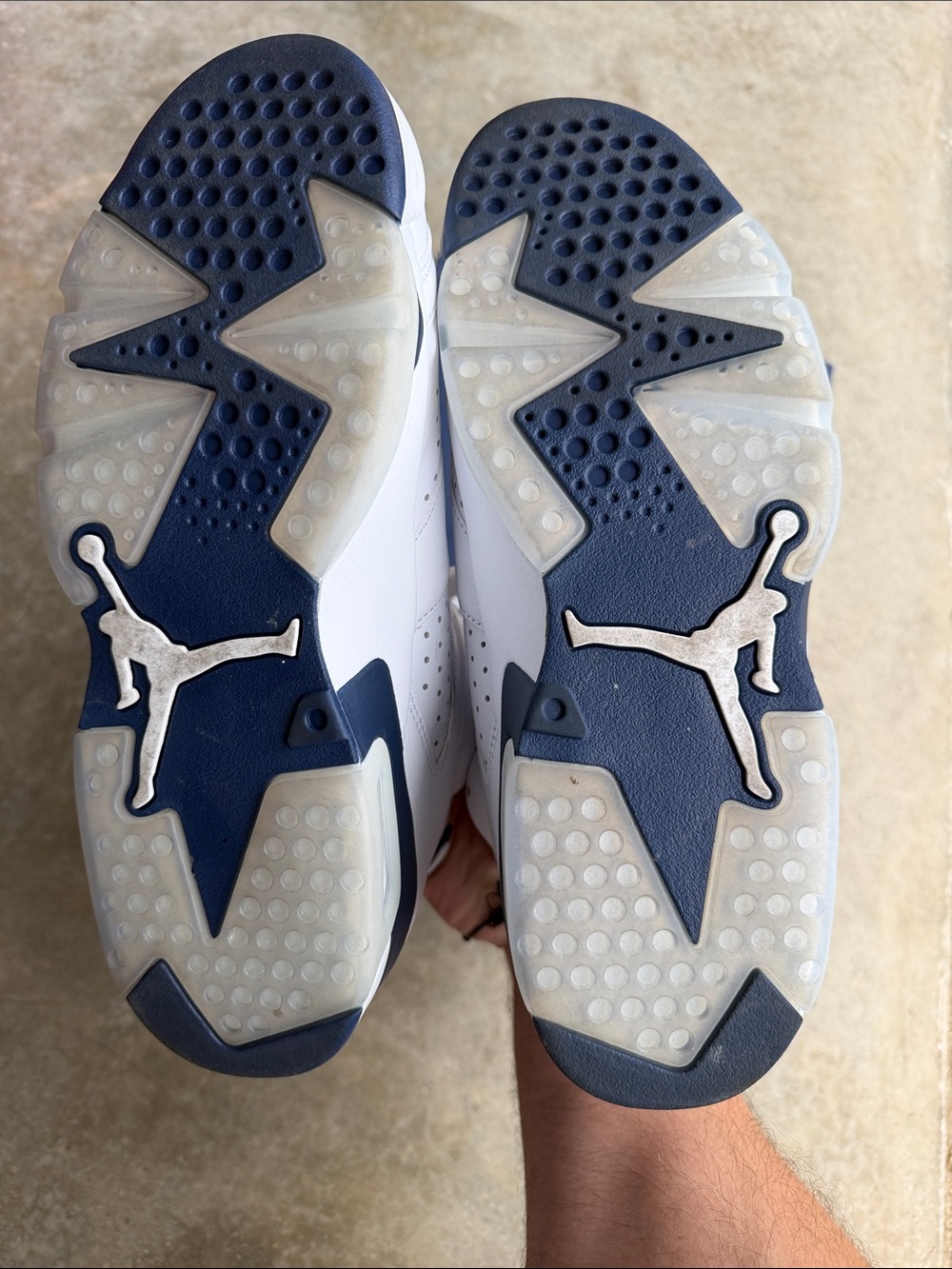 Jordan White and Navy Retro High-Top Basketball Shoes - Picture 4 of 5